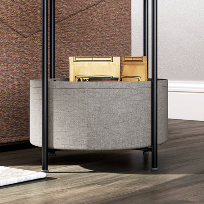 HOMCOM Runder Beistelltisch mit Stoffkorb, 2-stufiger Kaffeetisch für Wohnzimmer, Schlafzimmer, kleine Räume, Metall, Grau+Weiß