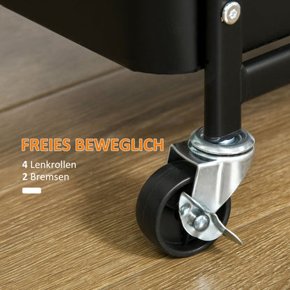 HOMCOM Küchentrolley mit Lochtafel, Handtuchhalter, Aufbewahrungskörbe, Schwarz