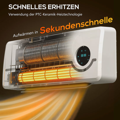HOMCOM Heizlüfter zur Wandmontage 2000W Keramik-Wandheizung mit Ventilator, Fernbedienung, 2 Heizmodi, LED-Display