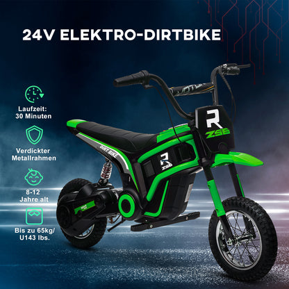 HOMCOM Elektro-Kindermotorrad, 24V Motor, einstellbare Geschwindigkeit, Musik & Lichter, Grün