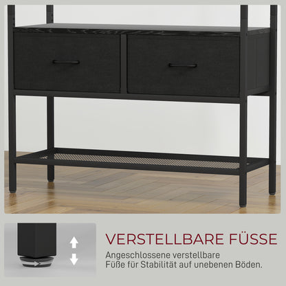 HOMCOM Garderobenständer mit Schuhregal, Kleiderständer im Industrie-Design, 2 Stoffschubladen, 8 Haken, Metallrahmen, Schwarz