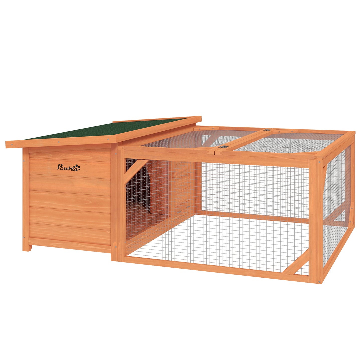 PawHut Kleintierstall mit Freigehege, herausnehmbare Bodenwanne, wetterbeständig, 125,5 cm x 100 c x 49 cm Grün + Natur