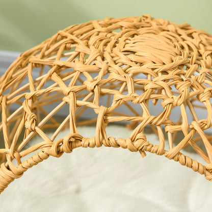 Pawhut Rattan Katzenkorb Katzenhöhle Katzenhütte Katzenbett mit Kissen erhöhtes Design Haustierbett Braun Ø45 x 57H cm