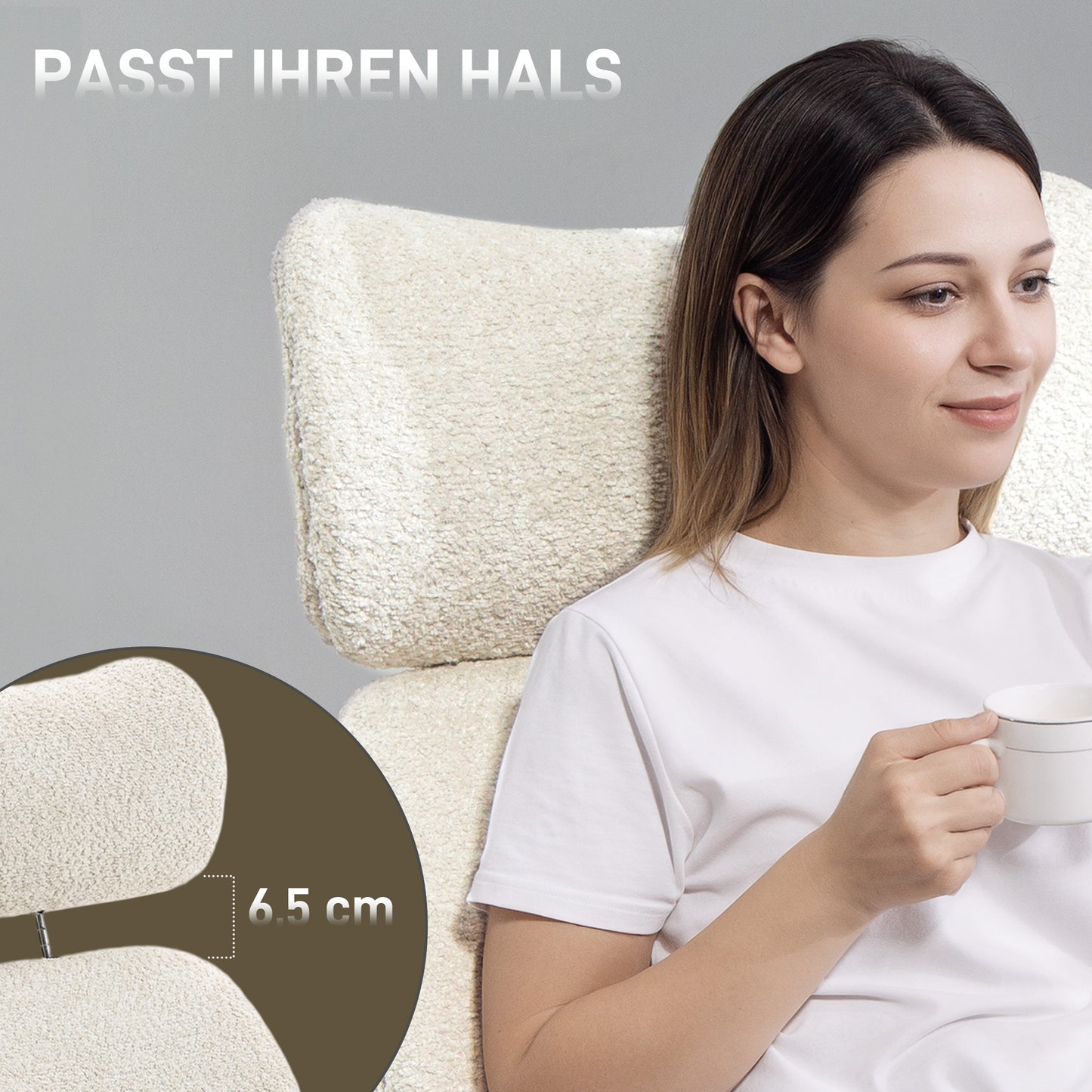 HOMCOM Bürostuhl mit verstellbarer Kopfstütze, ergonomischer Schreibtischstuhl, Kippfunktion, höhenverstellbar, Grauweiß