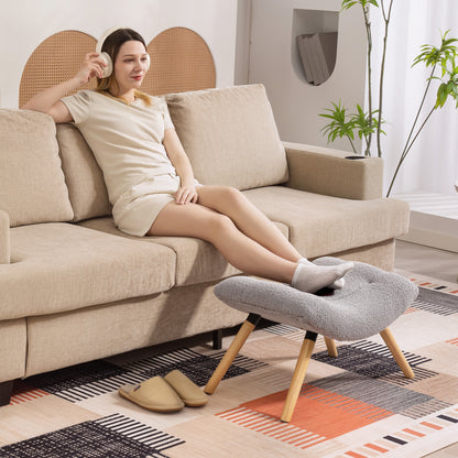 HOMCOM Moderner Fußhocker mit Fleece-Bezug und Holzbeinen, gepolstert, für Wohnzimmer, Schlafzimmer, Flur, Hellgrau