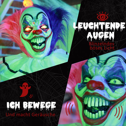 HOMCOM Grusel-Clown Halloween-Dekoration, beweglich, Lach-Funktion, Pink+Lila
