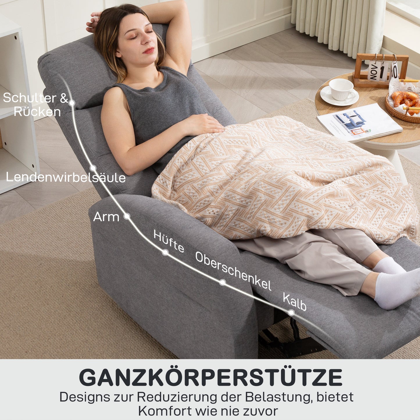 HOMCOM Verstellbarer Relaxsessel mit Fußstütze, Moderner Polstersessel, Dunkelgrau