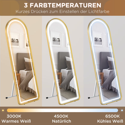 HOMCOM Standspiegel Wandspiegel Ganzkörperspiegel inklusive Wandbefestifung, 151,5 x 50 x 4 cm, Gold