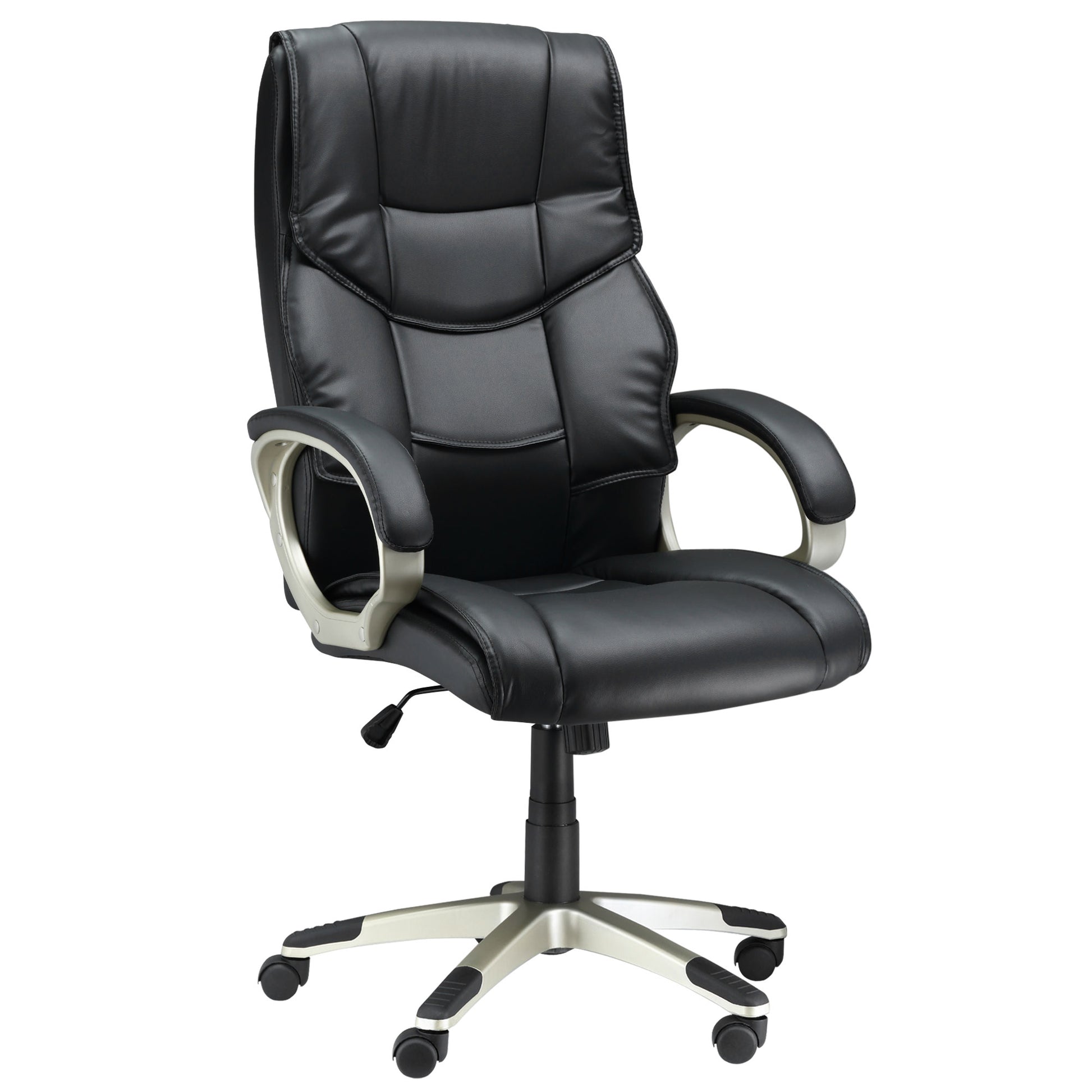HOMCOM Bürosessel Chefsessel mit Wippfunktion Bürostuhl Schreibtischstuhl Ergonomischer Drehstuhl Sportsitz Hoher Rückenlehne Schwarz Kunsterleder Metall 70 x 58 x 114–124 cm