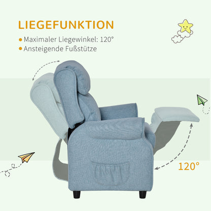 HOMCOM Kindersofa Kindercouch Kindersessel Stuhl Liegesofa verstellbar mit Fußstütze für 3-5 Jahre Jungen und Mädchen Blau 58 x 53 x 70 cm