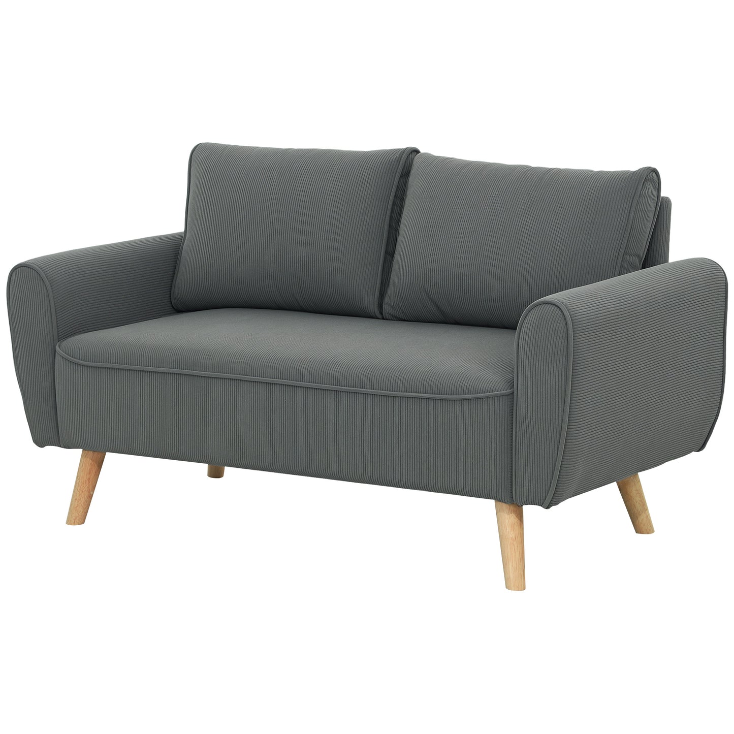 HOMCOM Zweisitzer-Sofa, Stoffcouch, 2 Rückenkissen, Cordbezug, 145 x 75 x 78 cm, Anthrazit