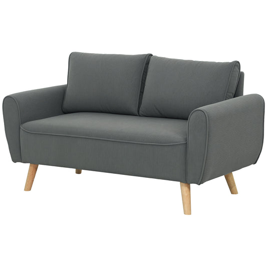 HOMCOM Zweisitzer-Sofa, Stoffcouch, 2 Rückenkissen, Cordbezug, 145 x 75 x 78 cm, Anthrazit