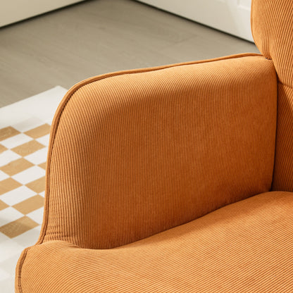 HOMCOM Akzentsessel mit Hocker, Relaxsessel in Cord-Optik, Armlehnstuhl mit Holzbeinen, für Wohnzimmer, Braun