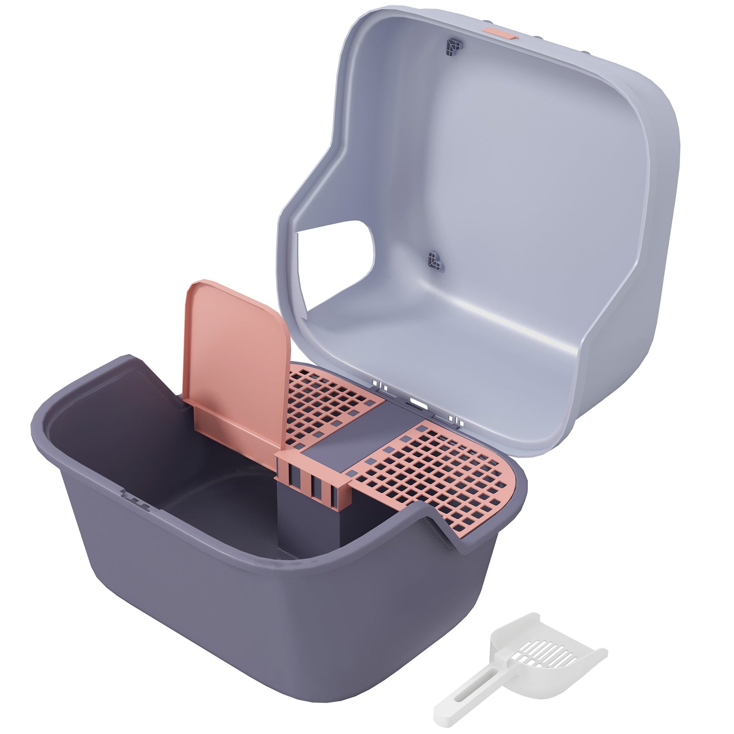 PawHut Katzentoilette, Katzenklo mit Deckel und Schaufel, leicht zu reinigen, verschließbar, Lila