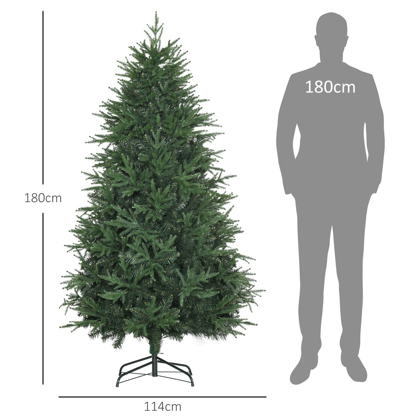 HOMCOM Weihnachtsbaum, Kunsttanne, realistisches Aussehen, schneller Aufbau, Kunststoff, Grün, 114 x 114 x 180cm
