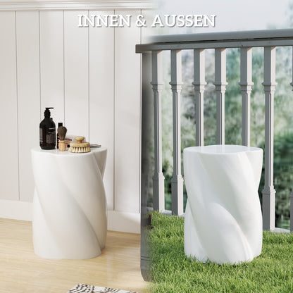 Outsunny Sitzhocker aus Keramik i Spiralform 120kg belastbar Ø33 x 45 cm Wetterfest Garten Hocker mit Deckel Weiß