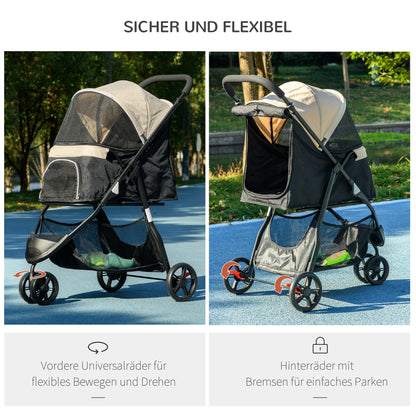 PawHut Haustierbuggy Hundebuggy, klappbar, mit Regenschutz, 2 Getränkehalter, Blau + Khaki