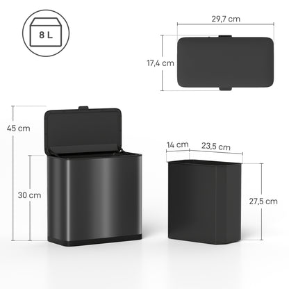 HOMCOM 8 L Mülleimer, freistehend oder hängend platzierbar, Edelstahl, Schwarz