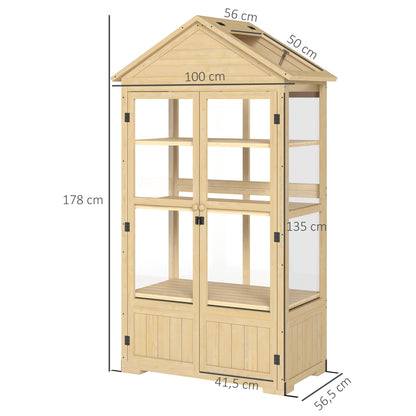 Outsunny Gewächshaus, mit Regal, Dachfenster, verriegelbare Tür, Acryl, Holzrahmen, 100 x 56, 5x 178 cm