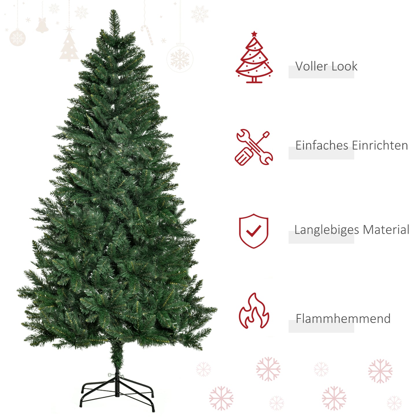 HOMCOM Künstlicher Weihnachtsbaum 180 cm Kieferbaum künstlich mit 724 Zweigen Metallständer für drinnen