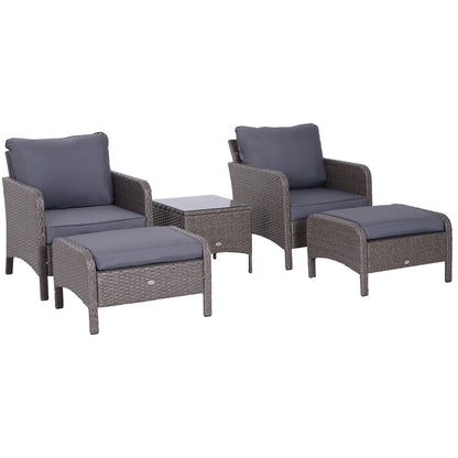 Outsunny 5-tlg. Polyrattan Gartenmöbel Sitzgruppe Gartenset Sofagarnitur Garnitur Lounge mit Kissen Dunkelgrau 2 x Sessel 1 x Couchtisch 2 x Hocker