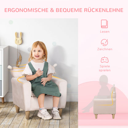 HOMCOM Kindersessel für Kinder 3-5 Jahre, weicher Stoffbezug, Rahmen aus Eukalyptusholz, 50 x 42 x 58cm, hellrosa