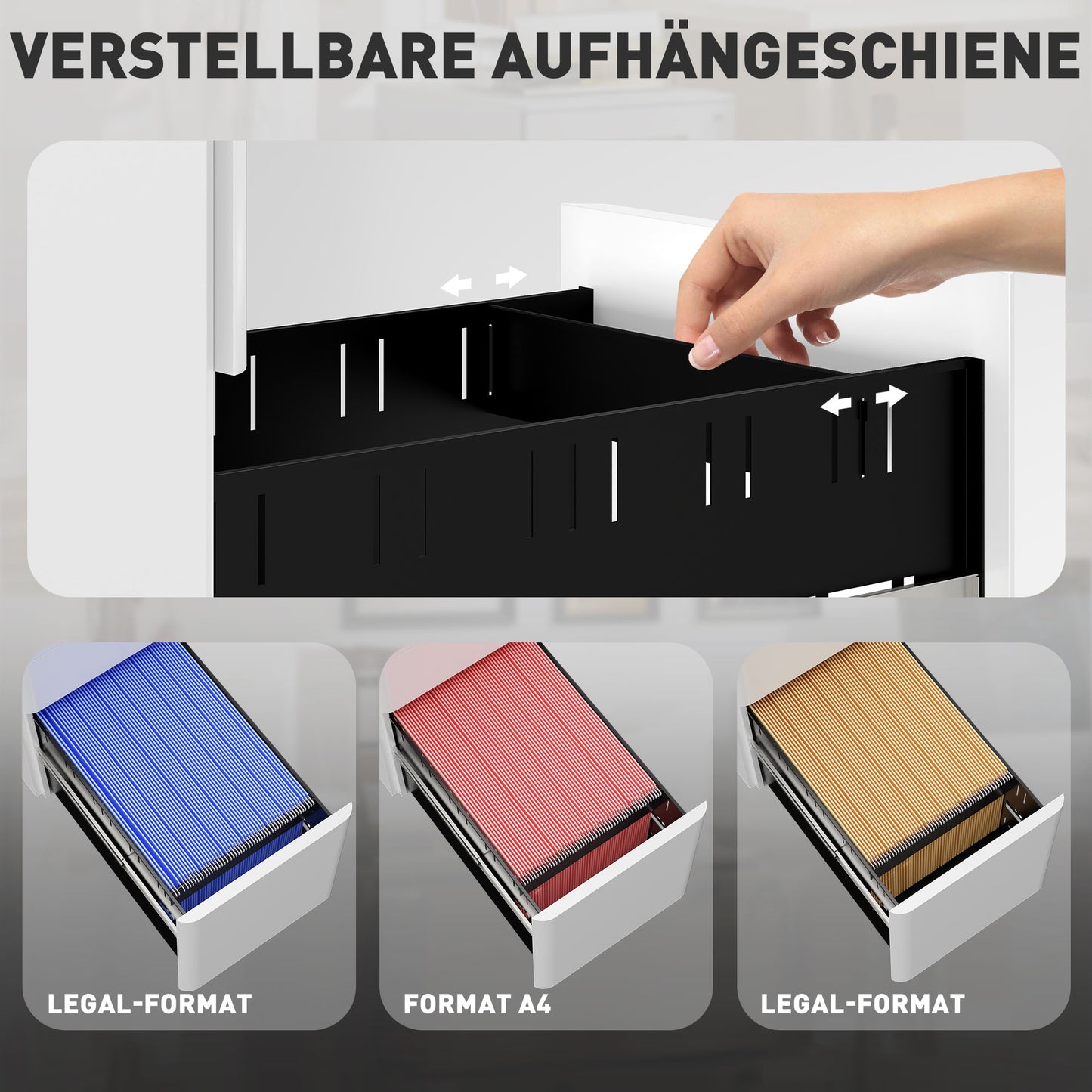 Vinsetto Aktenschrank aus Metall, Büroschrank, 3 Schubladen, rollbar, Weiß