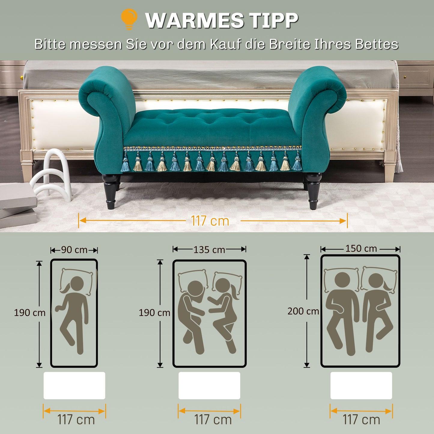 HOMCOM Polsterbank, Sitzbank, Vintage-Design, bis 150 kg, 117x40x58 cm, Grün