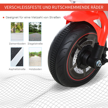 HOMCOM Laufrad, Rutscher, Kindermotorrad, 18-36 Monate, Musik/Licht, bis 20 kg, Weiß/Rot