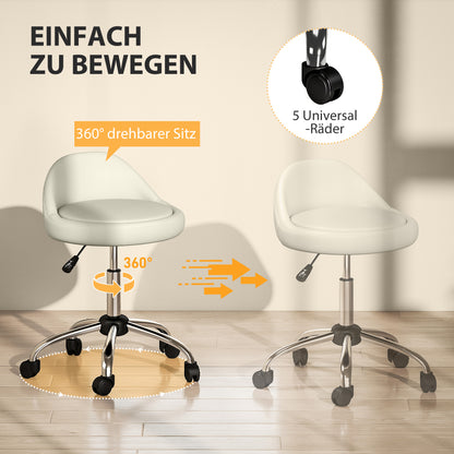 HOMCOM Arbeitshocker Drehhocker Rollhocker, höhenverstellbar, drehbare Sitzfläche, 50cm x 50 cm x 83 cm, Weiß