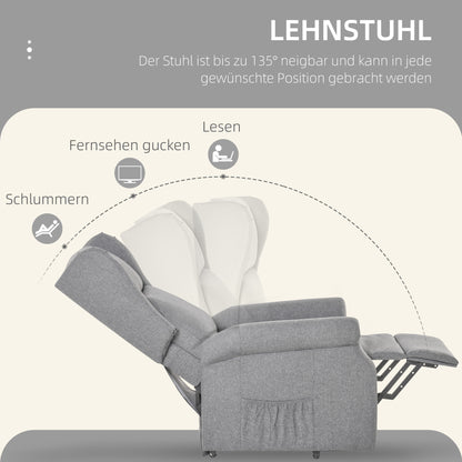 HOMCOM Relaxsessel, Aufstehhilfe, Liegefunktion, bis 200kg, 72,5x94x109cm, Grau