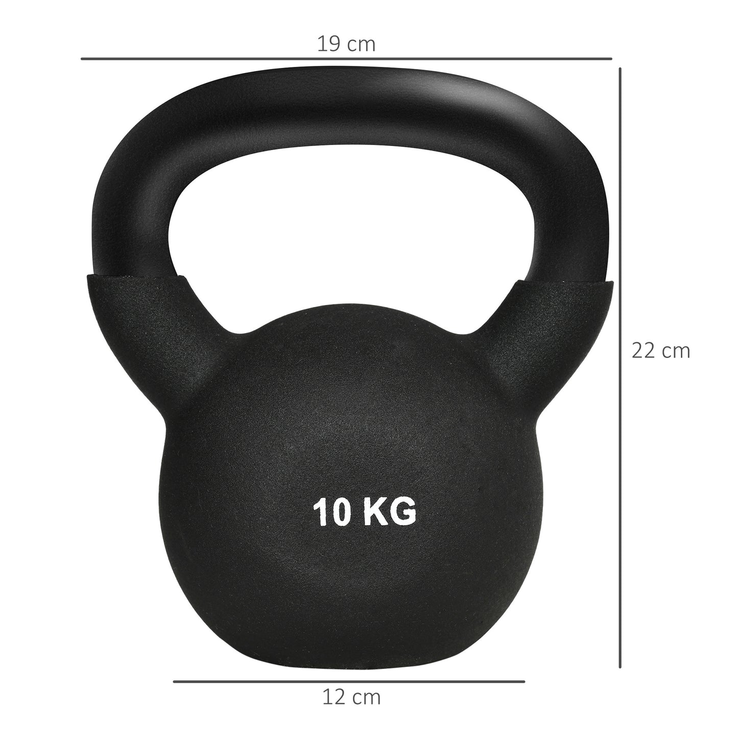 HOMCOM Kettlebell, Kugelhantel, 10 kg, mit Kunststoffummantelung, Stahl, schwarz 19 x 12 x 22cm