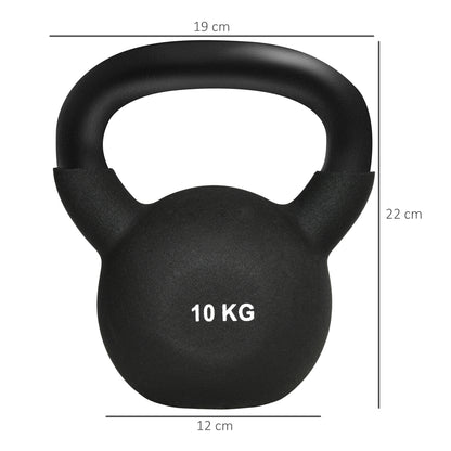 HOMCOM Kettlebell, Kugelhantel, 10 kg, mit Kunststoffummantelung, Stahl, schwarz 19 x 12 x 22cm