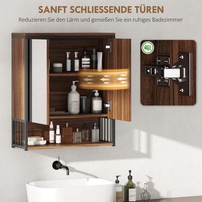 HOMCOM Hängender Spiegelschrank für Badezimmer, Badschrank aus MDF, Spanplatte, Braun