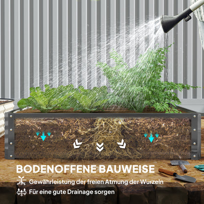 Outsunny Gartenbeet, Pflanzkasten mit Stahlgehäuse, Hellgrau, 120 x 120 x 30 cm
