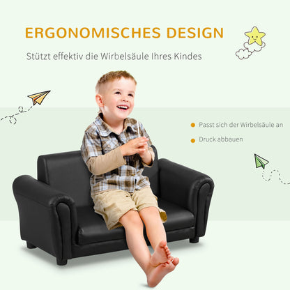 HOMCOM Kindersessel mit Fußhocker, Kindercouch mit Hocker, Kindersofa, Sofa Sessel, Schwarz, 83 x 42 x 41 cm