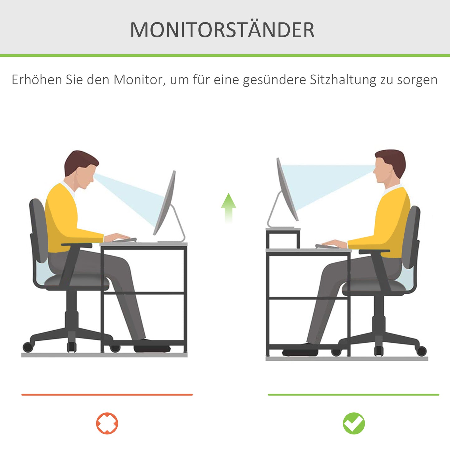 HOMCOM Monitorständer mit Schublade Bildschirmerhöhung Monitor Ständer Bildschirmständer für PC Notebook Drucker 49 x 25,5 x 11,5 cm Natur