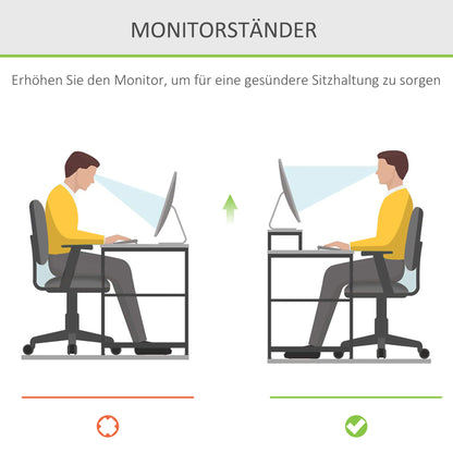 HOMCOM Monitorständer mit Schublade Bildschirmerhöhung Monitor Ständer Bildschirmständer für PC Notebook Drucker 49 x 25,5 x 11,5 cm Natur