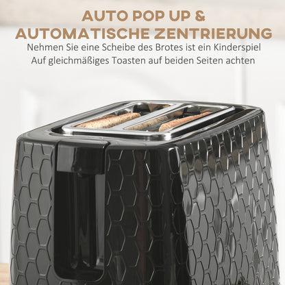 HOMCOM Wasserkocher- und Toaster-Set, 1,7 L, verschiedene Modi, LED-Anzeigen, Schwarz