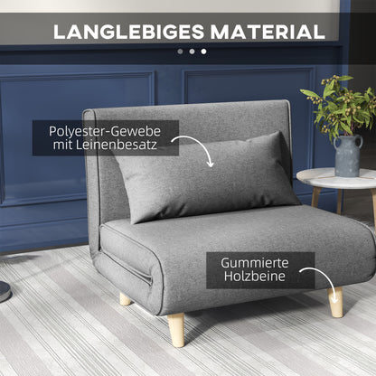 HOMCOM Einzelsofa Schlafsofa Sofabett Klappsofa verstellbar Rückenlehne Liege nordisch skandinavisch 25D Schaumstoff Haus Leinenimitat Tannenholz Grau 94 x 78 x 80 cm