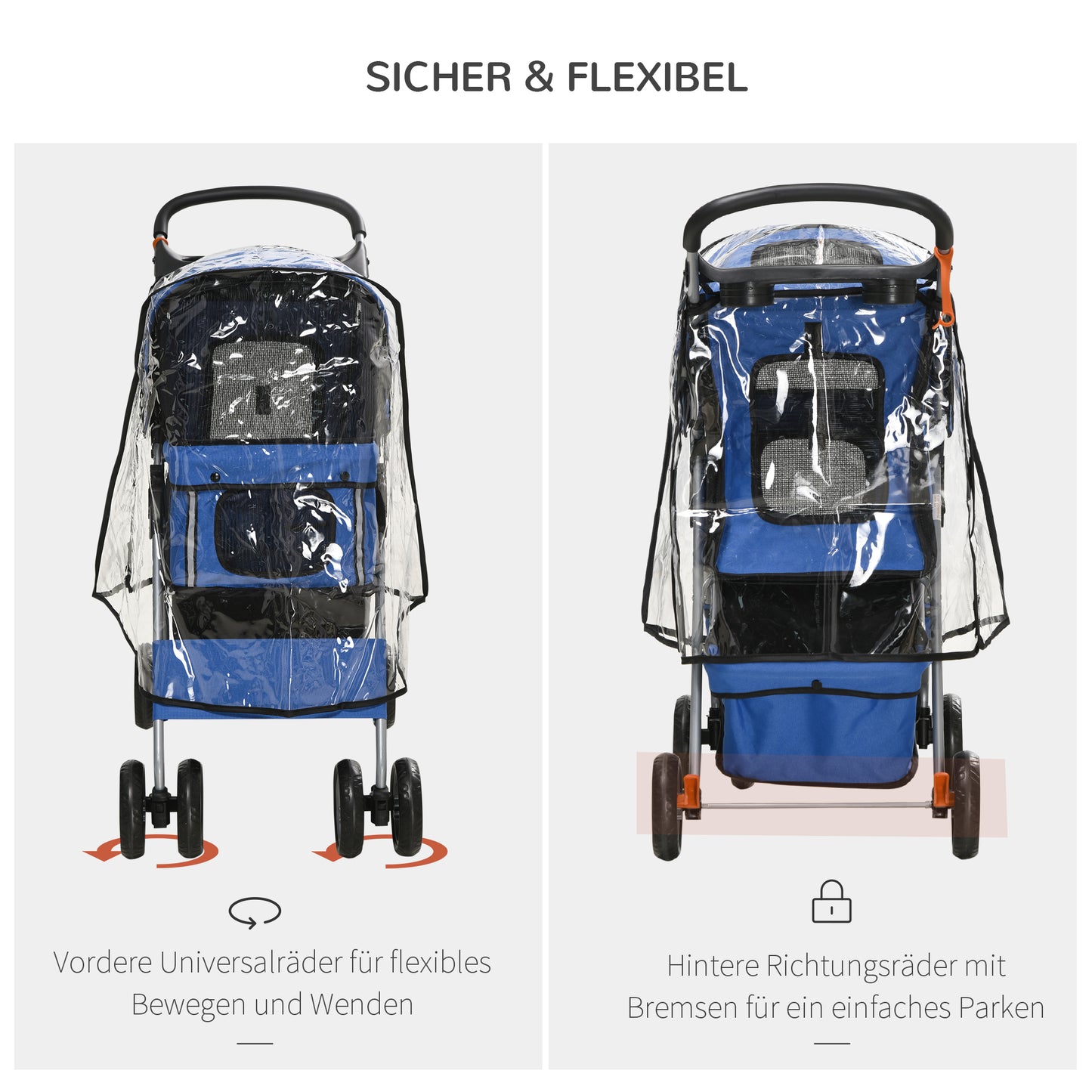 PawHut Hundebuggy Hundewagen bis 10 kg Klappbar Regenschutz Bodenkorb 2 Becherhalter 75 cm x 45 cm x 97 cm, Blau