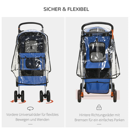 PawHut Hundebuggy Hundewagen bis 10 kg Klappbar Regenschutz Bodenkorb 2 Becherhalter 75 cm x 45 cm x 97 cm, Blau