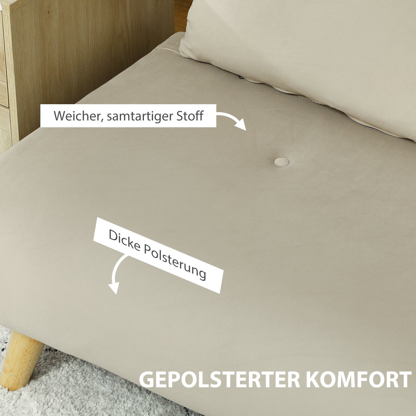 HOMCOM Schlafsofa Relaxsofa Sofa Couch, inkl. 2 Kissen, Samtoptik, 130 x 78 x 79 cm, Beige