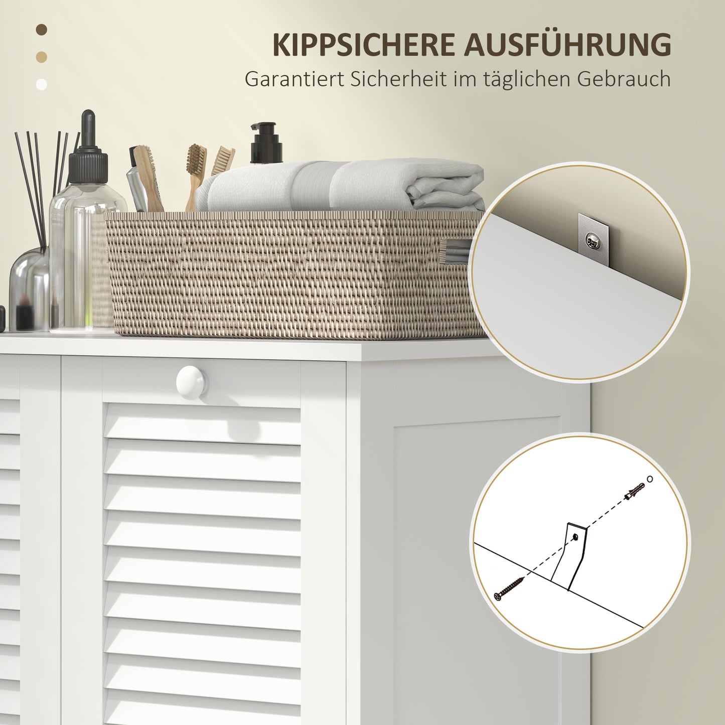 HOMCOM Wäscheschrank, 2 Kippbehälter für Wäsche, 2 Lamellentüren, 70 x 38 x 73 cm, Weiß
