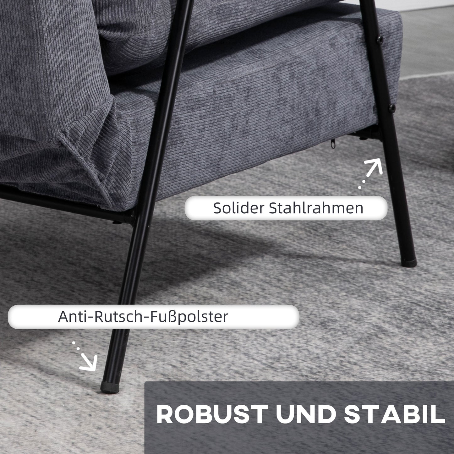 HOMCOM Sessel mit Ottomane, inkl. Kissen, 68 cm x 91,5 cm x 88 cm, Grau