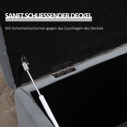 HOMCOM 3-teiliges Set mit Stauraum, 2 x Sitzhocker, Polster-Sitztruhe, Fußhocker, Aufbewahrungsbox, Fußablage, belastbar bis 130 kg, Mikrofaserstoff, Schaumstoff, 75 x 40 x 42 cm, Hellgrau