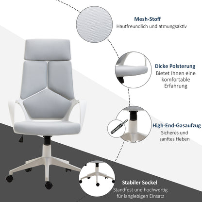 HOMCOM Ergonomischer Bürostuhl, Netz-Gewebe, höhenverstellbar, drehbar, rollbarer Schreibtischstuhl, Grau+Weiß