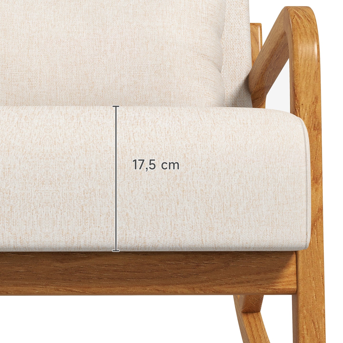 HOMCOM Schaukelstuhl im Retrodesign, Gummibaumholz, 64,5 cm x 92 cm x 81, 5 cm, Beige + Braun