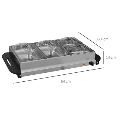 HOMCOM 2-in-1 Buffetwärmer 6,8L Warmhalteplatte 300 Watt Edelstahl Speisewärmer Silber