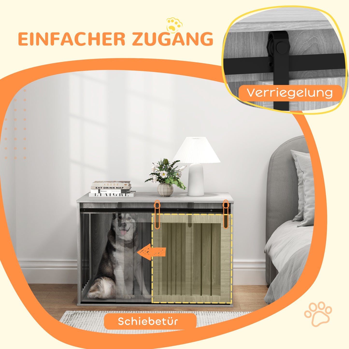 PawHut Hundebox mit Schiebetür, Belüftung, Spanplatte och Stahl, 98 x 58 x 61 cm, Grau